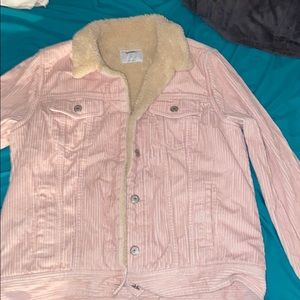 Pastel Pink corduroy jacket, furry inside